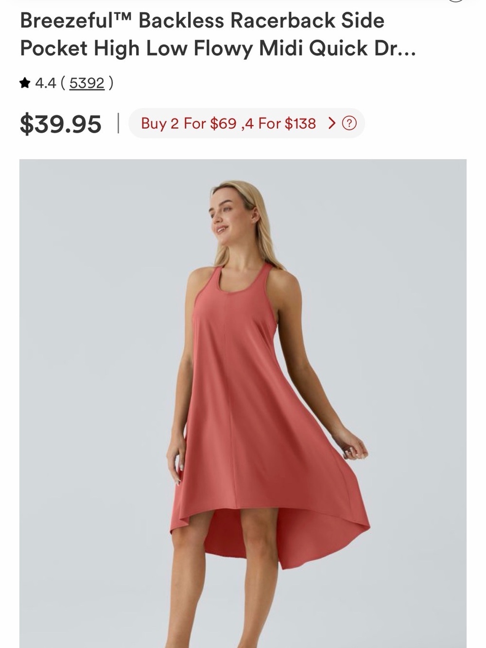 NWT HALARA Breezeful Backless Racerback High-Low Midi Dress - Kapok Red